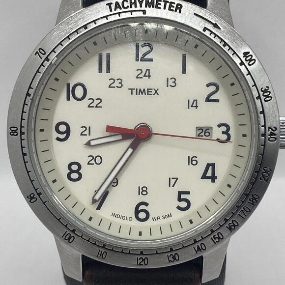 Men’s Timex Tachymeter Weekender T2N637 Brown Leather Band Watch 40mm Working - Picture 3 of 9